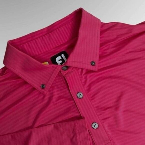 FootJoy Pink Striped Short Sleeve Golf Polo Shirt Men Size 2XL Preppy Travel Wor - Picture 1 of 9